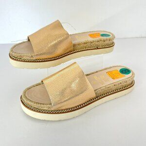 NWT‎  Sz 8 Kanna Leather Metallic Champagne Gold Mule Slide Espadrille Sandals